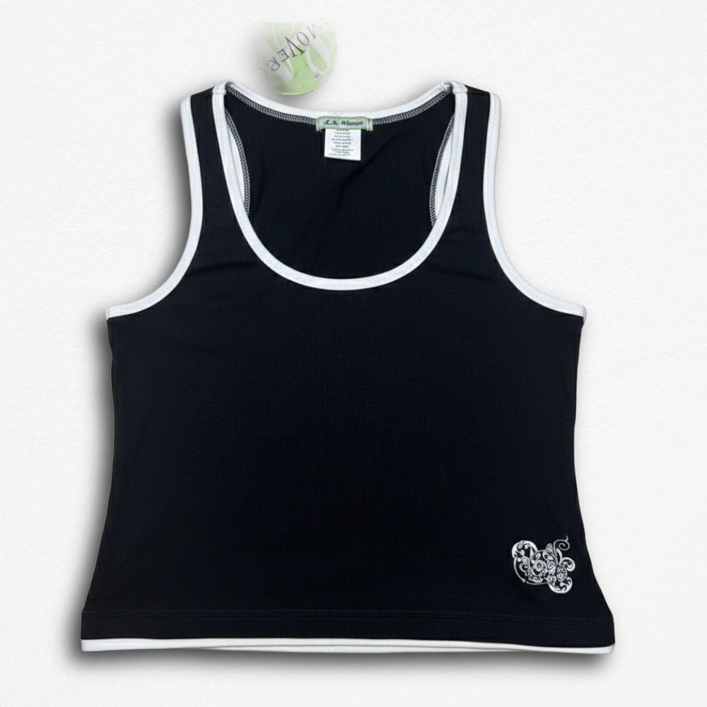 L.A. Movers Women Black White Layered Look Tank Top Embroidered Graphic XL NWT